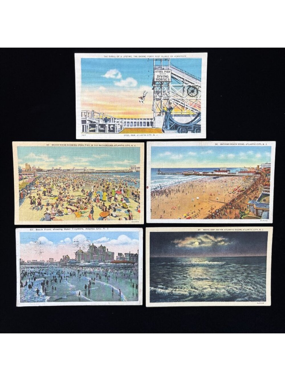 Vintage Postcard 5-Lot Diving Horse Steel Pier Beach Atlantic City NJ Ocean